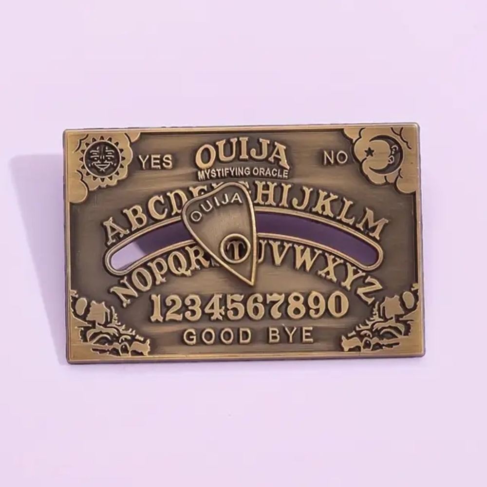 BRONZE OUIJA BOARD W/MOVING PLANCHETTE OIL DRIPPED ENAMEL PIN LAPEL PIN NWT